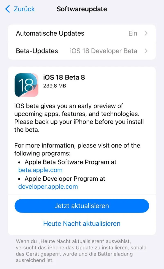 潘集苹果手机维修分享苹果 iOS / iPadOS 18 开发者预览版 Beta 8 发布 